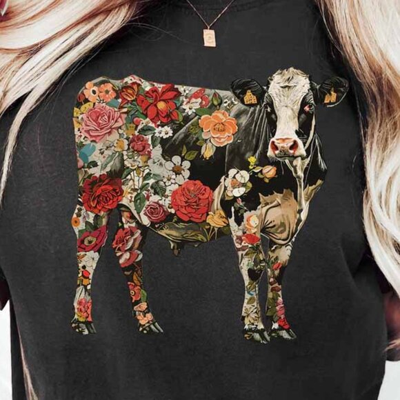 Floral Cow Shirt, Boho Cow Shirt, Retro Farmer Shirt, Cow Lover Gift - Picture 3 of 3